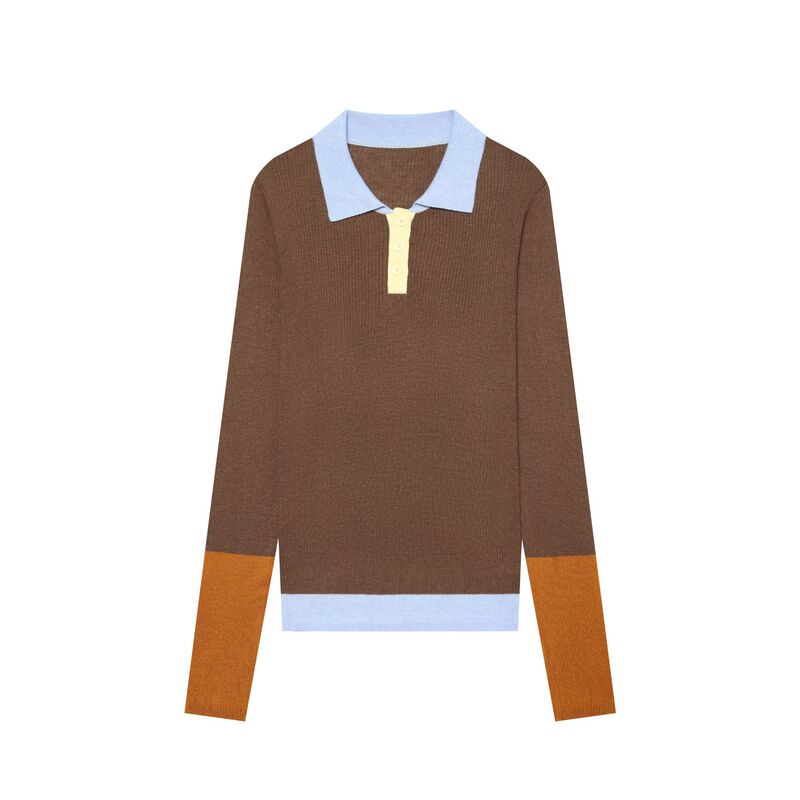 Wholesale for export: New autumn collection, European and American style, color-block ribbed knit polo shirt 3921100 Wholesale for export: New autumn collection, European and American style, color-block ribbed knit polo shirt 3921100