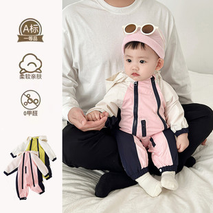 Baby's Autumn Wear Jumpsuit Stitching Rush Clothes Spring and Autumn Men's and Women's Baby Coat Climbing Clothes Autumn Casual Bag Fart Ha Clothes