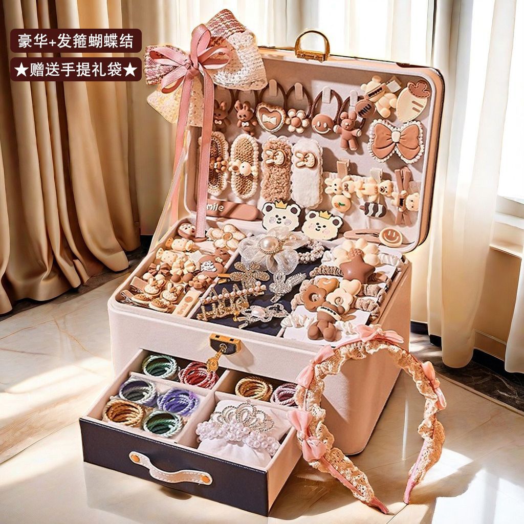 커피컬러 헤어 액세서리 세트 선물박스 [디럭스에디션 + 헤어밴드] 화이트