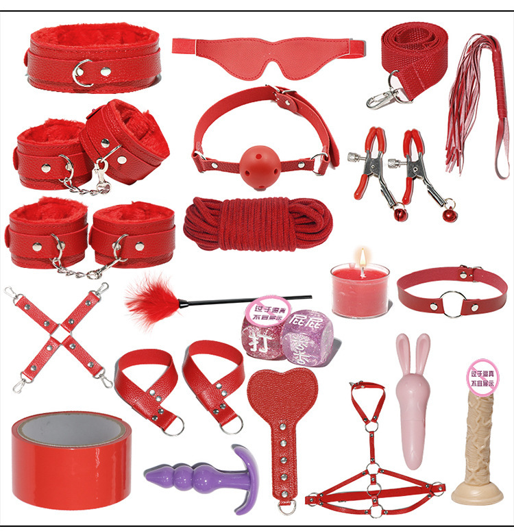 Jiuai Couple Interactive Bondage Kit, 20-Piece Plush Leather Set, Black and Purple — detail image 35