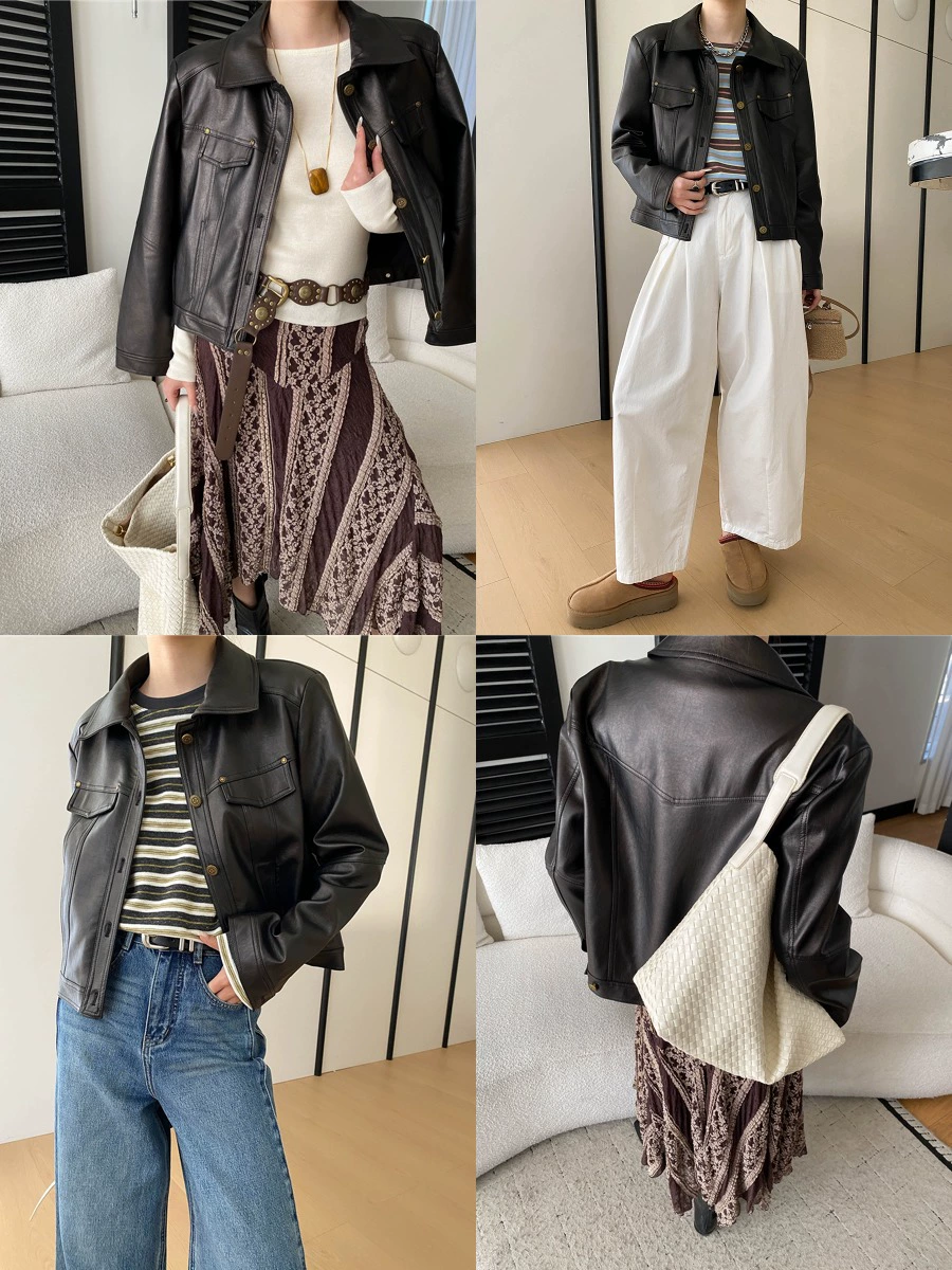 Spring retro polyurethane short jacket, American style