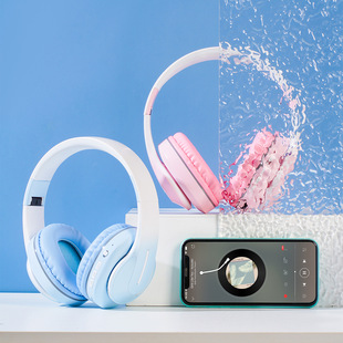 Cross-Border Factory wholesale headphone Bluetooth headset wireless large power folding telescopic gradient color headset