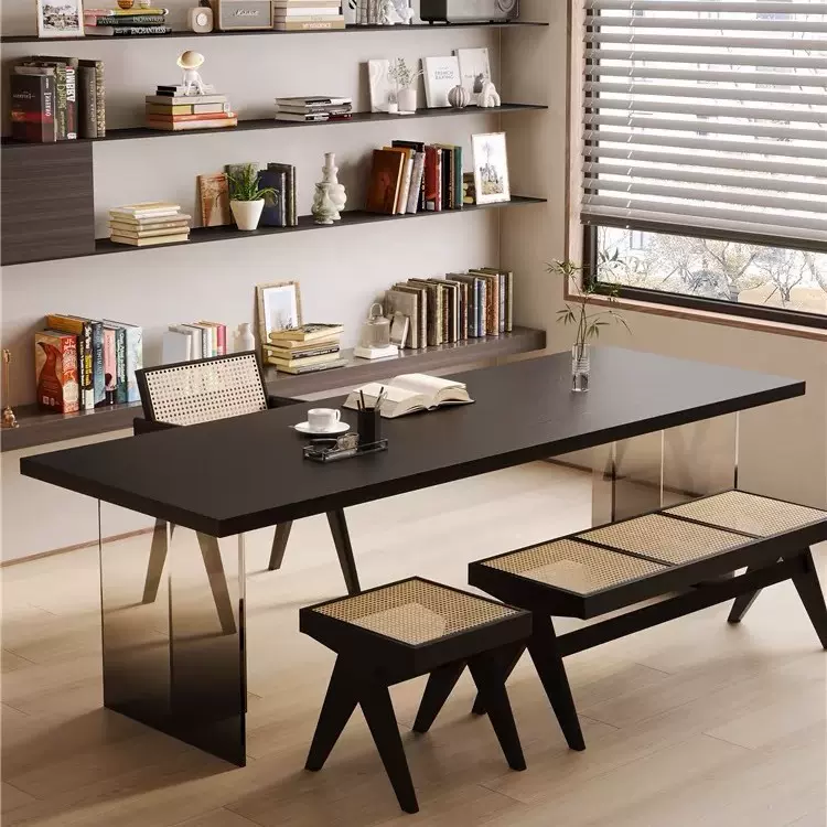 侘寂风实木高档茶桌泡茶桌椅老板办公室书桌碳化黑色阳台大板茶台