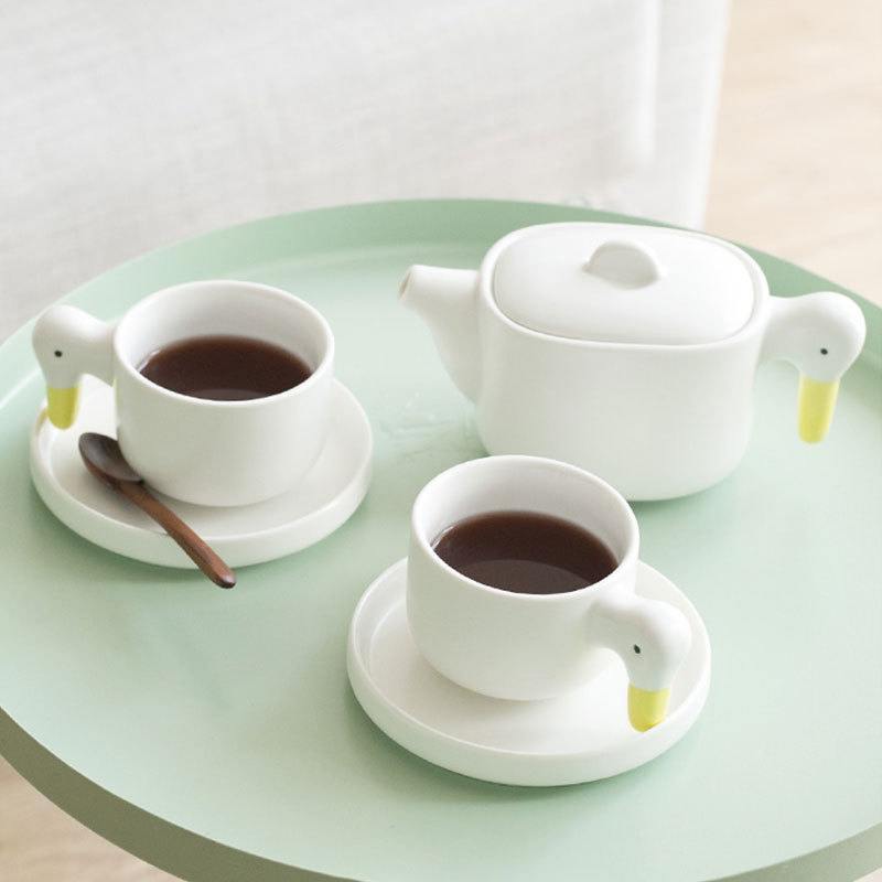 日式鸭子早餐杯具套装可爱创意碗茶壶水杯子日本ins牛奶网红咖啡