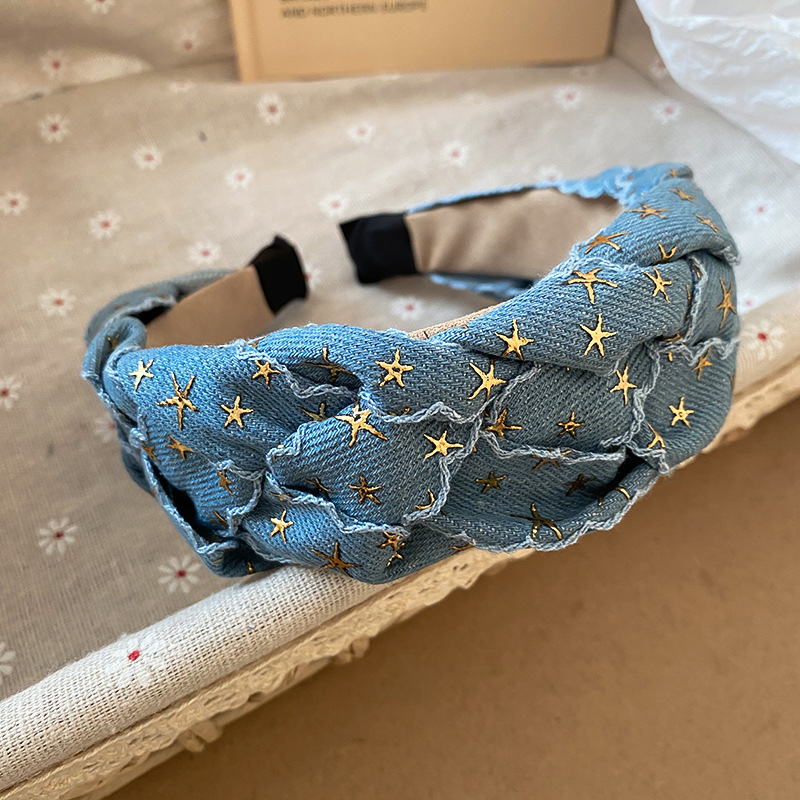 Fascia per capelli in denim con stelle, da donna, nuova fascia di alta qualità, fascia per capelli con pressione elevata del teschio, design alla moda, accessori per capelli versatili_voghion.com
