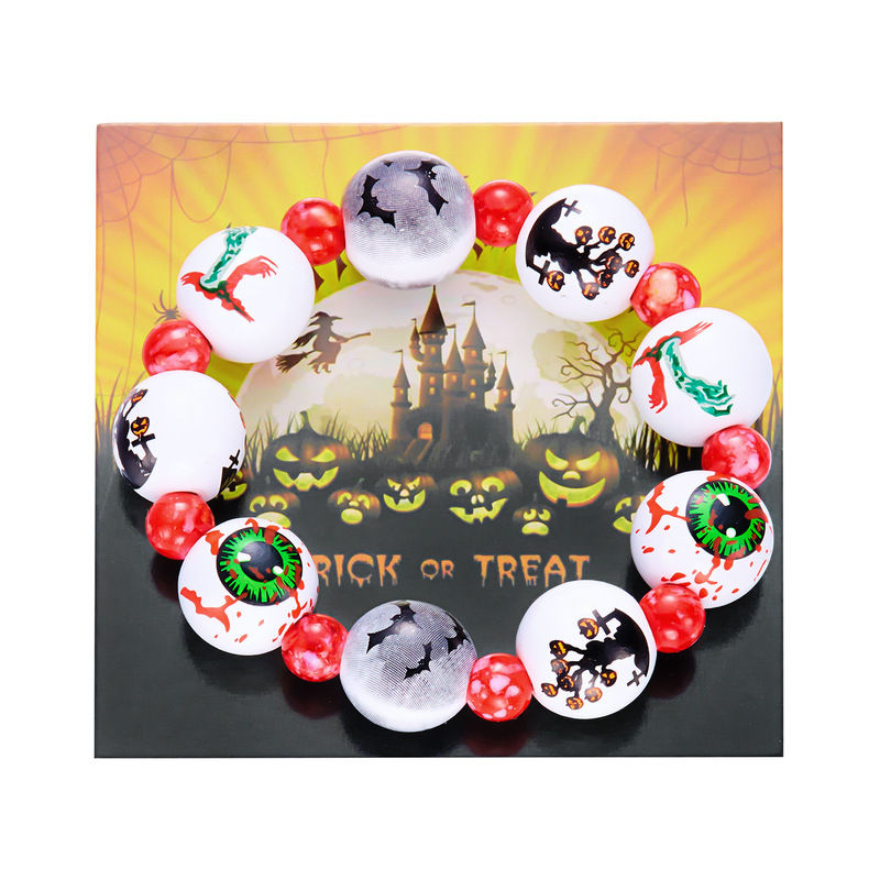 クロスボーダーヨーロッパとアメリカのハロウィンジュエリー血まみれの目プリントウッドビーズブレスレット邪悪なクモコウモリネックレス女性用ハンドジュエリー|undefined