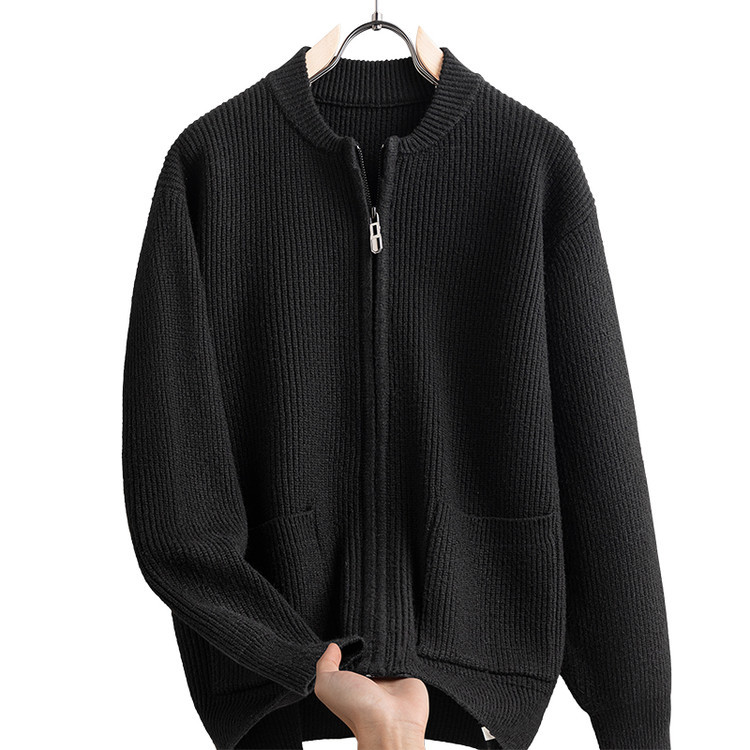 Cardigan de color sólido transfronterizo con cremallera, chaqueta de punto, moda japonesa, suéter casual de color sólido suelto