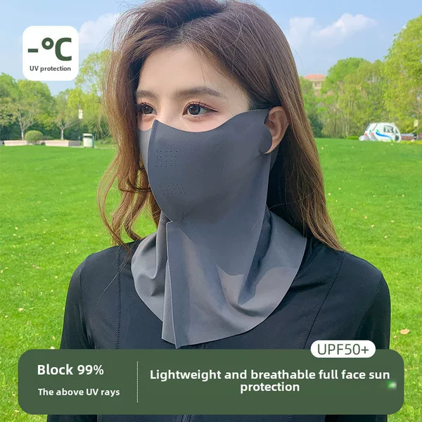 Summer Sun Protection Mask for Women, Seamless Stereo Neck Protection, Uv Protection, Eye Protection, Mesh Breathable Ice Silk Mask