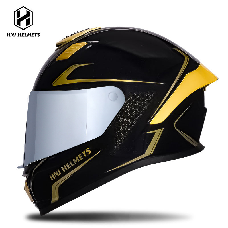 Helmet Summer Sunscreen — Universal Motosiklet kaskı (dəbilqə) - 607-black-gold-transparent-visor-silver-plated-visor-s