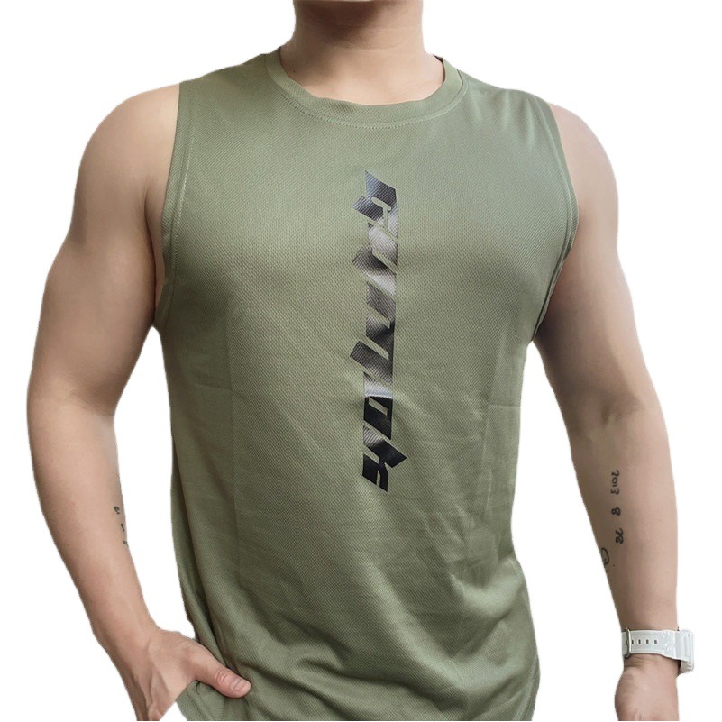 Gym Training Vest Men's Loose Waistcoat Sleeveless T-shirt Rolled Iron Running Sports Mesh Breathable Quick-drying Clothes