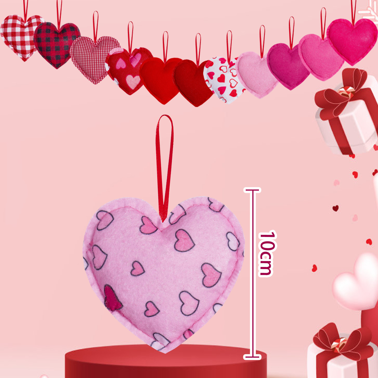 Amor transfronterizo Día de San Valentín Pequeño Colgante Ambiente de Navidad Creativo 12 Colgantes de corazón de桃 Decoración