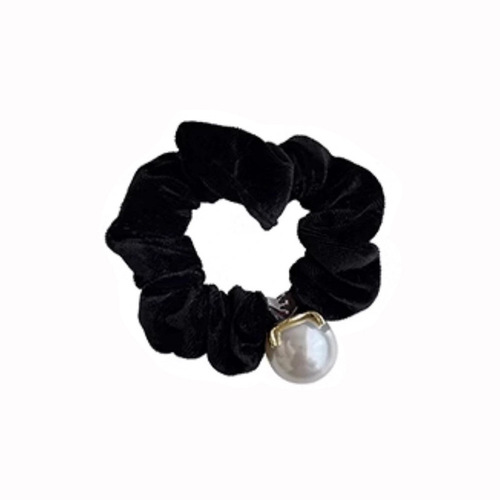 Autumn/Winter Velvet Black Hair Ring for Women  New Style Hair Tie with High-End Pearl Hair Flowers and Hair Ribbon Wide Elastic Band