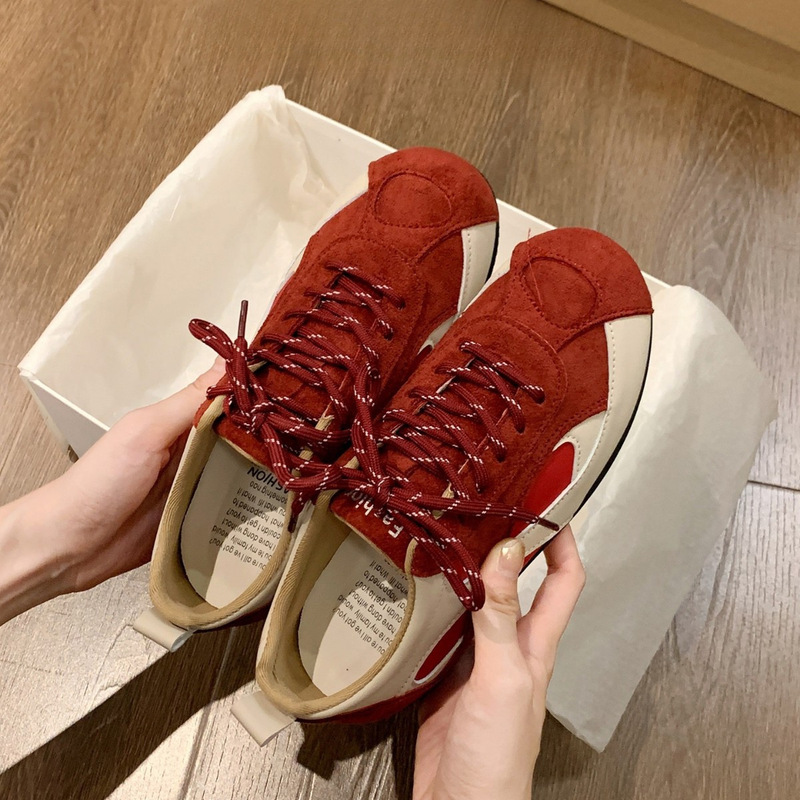 红色德训鞋女款2025新款秋季系带轻便阿甘休闲运动鞋子女鞋ins潮|undefined