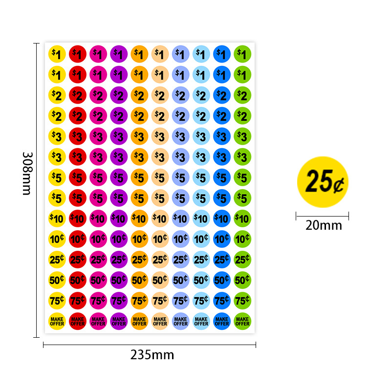 Color mall price sticker round digital sticker euro dollar commodity price digital label sticker