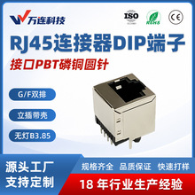 万连RJ45连接器接口PBT磷铜圆针G/F双排DIP端子插板网口设计接头