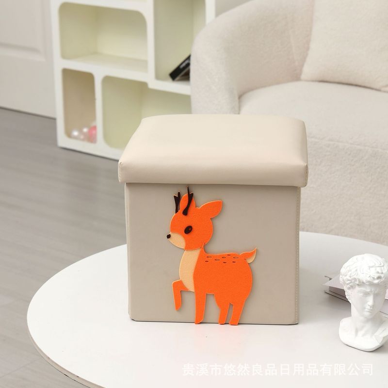 新しいパッチ刺繍収納スツール、蓋付き大型収納ボックス、小型スツール、折りたたみ式靴交換スツール、収納ボックス、防塵収納|undefined