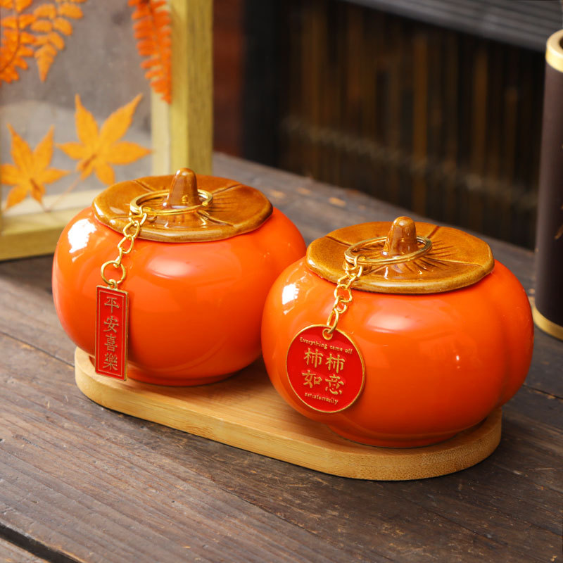 Caqui creativo, regalo de inauguración de la casa de Ruyi, porche de celebridades de Internet, accesorios para el hogar, adornos de cerámica, regalos de boda, latas de té