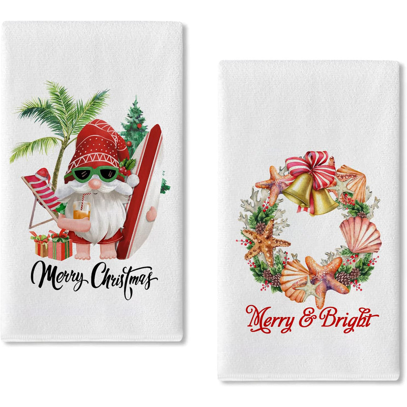 Beach vacation dwarf decoration kitchen dish towel funny Hawaiian Christmas tree coastal bath tea bar dry hand cloth