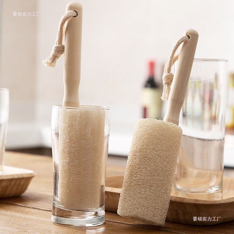 360-Degree Loofah Household Pot and Dishwashing Long-Handled Water Cup Brush Kitchen Loofah Pulp Dishwashing Cleaning Small Brush