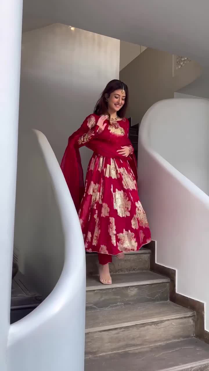 Women's Indian Ethnic Slim Dress - Elegant Long Floral Dress_voghion.com