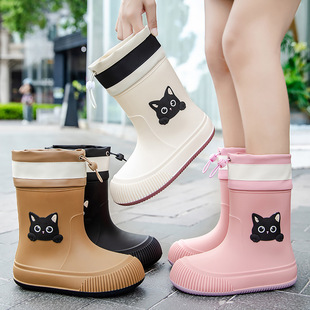 Cross-Border Cute Rain Boots for Women, Fashionable Outer Wear, Waterproof and Non-Slip Rain Boots, Velvet Warm Rubber Shoes, Student Water Shoes