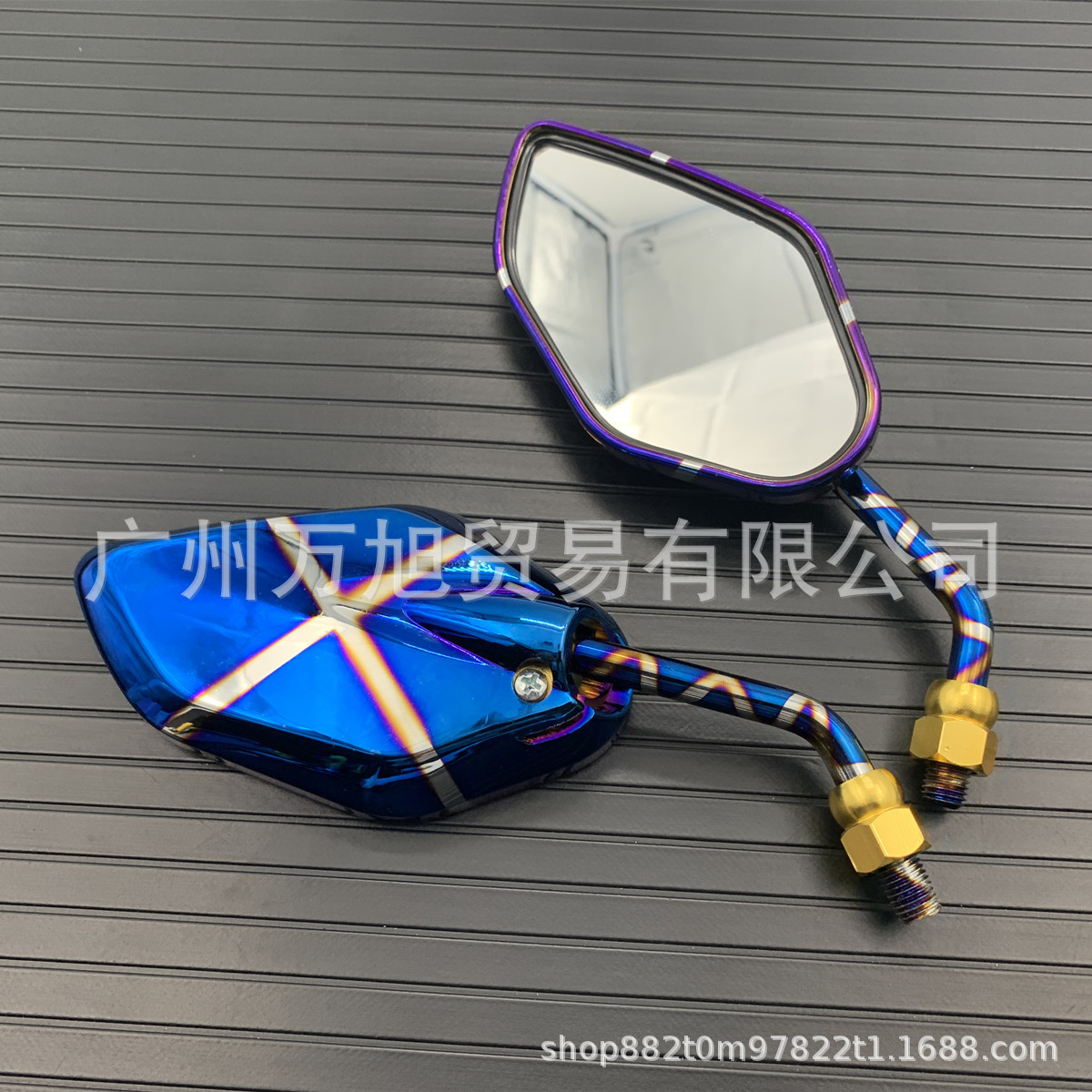 10mm Front-Facing Rearview Mirror Suitable for Suzuki, Yamaha, Kawasaki, Silver and Blue Cross Design Motorcycle