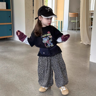 Girls Korean Style 25 Autum New Kidsren's Cartoon Fashionable Casual Fake Two-Piece Tops Polka Dot Contrasting Loose T-Shirts