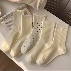 袜子女士中筒袜春夏百搭纯色堆堆袜韩版波点木耳边白色月子短筒袜
