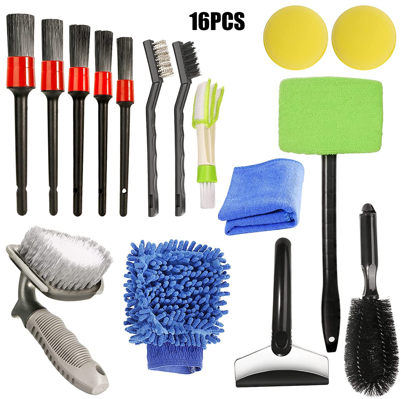 Kit de cepillo de limpieza de coche de 16 piezas traje de cepillo de belleza de coche cubo de rueda cepillo de limpieza herramientas de Interior de coche