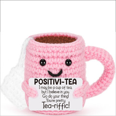 跨境亚马逊热销新品Positive cup tea 纯 手工钩织摆件正能量卡片