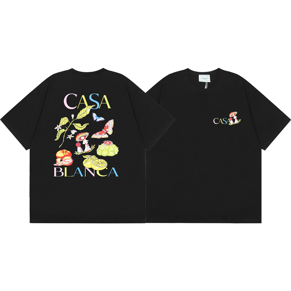 Transfronterizo 2024 primavera y verano nuevo estilo Casablanca Casablanca LOGO estampado hombres y mujeres camiseta suelta de manga corta