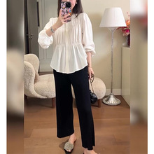 上海单农旗舰店/宽坑条编织 垂坠九分针织阔腿裤 显瘦直筒裤