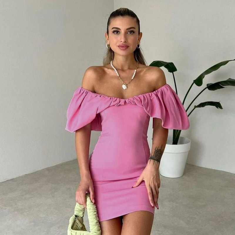 192g Weight Above Knee Dress Length Type Short Sleeve Sleeve Length Sheath Dress Dresses Type Polyester Fabric Type Mid Waist Waist Line Holiday Occasion Boat Neck Neckline Slim Fit Type Solid Color Pattern Summer Season Women's Gender Elegant Style Wholesale Women's Elegant Solid Color Holiday Boat Neck Short Sleeve Sheath Dress 34