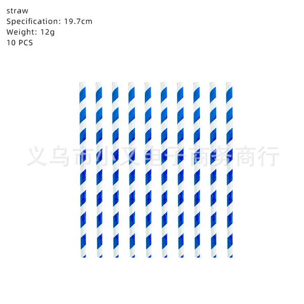 Blue colored paper, straw