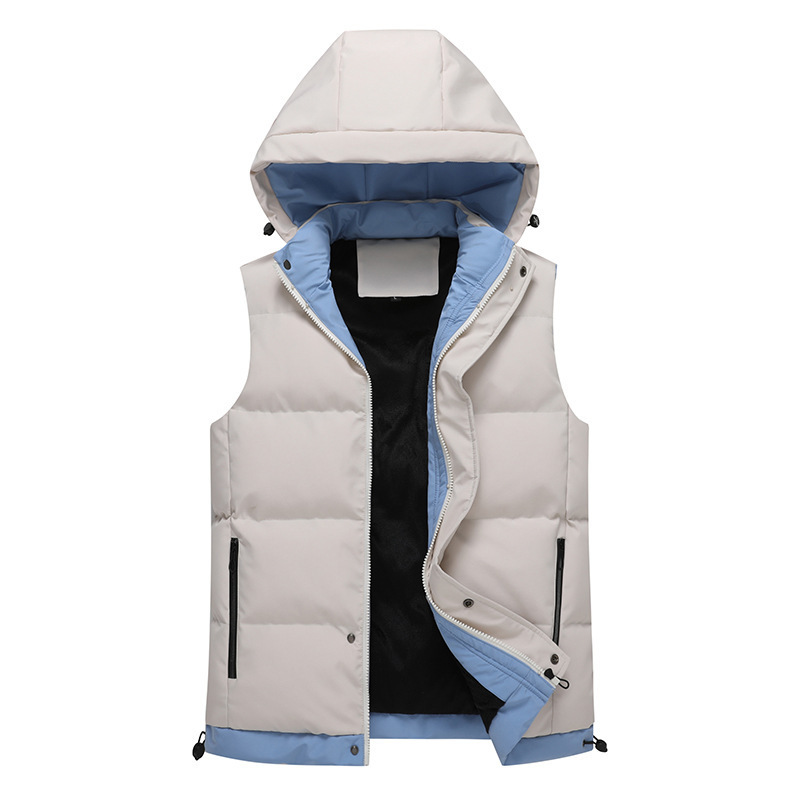 Oversized Unisex Hooded Vest – Lightweight Winter Layering For Men & Women (Sizes M-6XL) – Fleece-Lined Windproof Outdoor Vest (Black, Blue, Khaki)_voghion.com