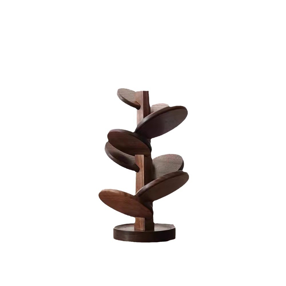 Hogar en forma de árbol negro nogal almohadilla de aislamiento térmico de madera maciza Adornos de mesa de comedor Taza anti-escaldado de árbol Adornos de tapete de tazón grueso