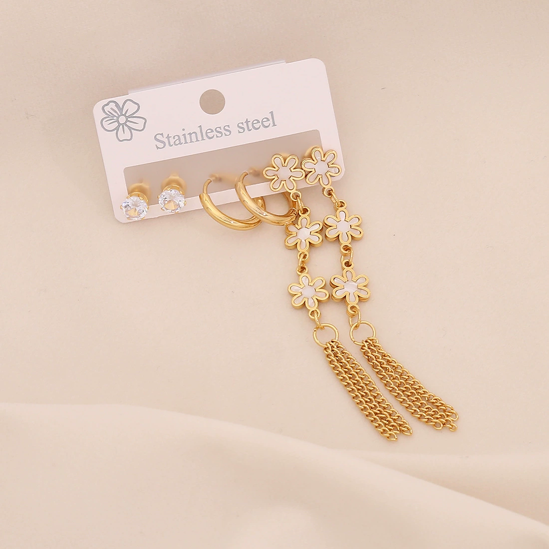 Long earrings stainless steel, set, accessory