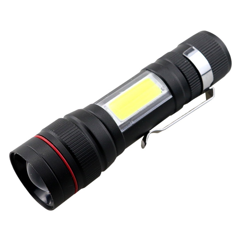 Mini T6 linterna de luz fuerte incorporada 18650 batería de litio telescópica zoom luz lateral COB con titular de la pluma pequeño portátil al por mayor