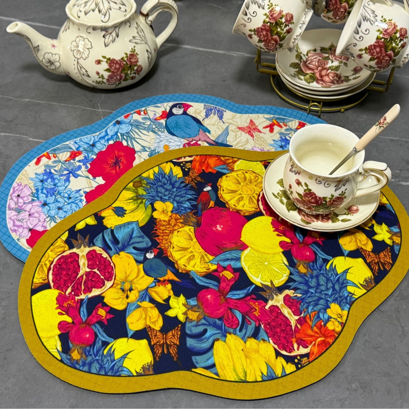 美式復古鳥語花香軟硅藻泥吸水瀝水墊家用餐桌墊防滑廚房隔熱墊