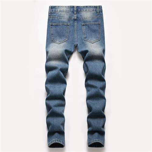 Men's Jeans for Europe and America - Straight Leg, Frayed, Washed, Non-Stretch, for Older Children