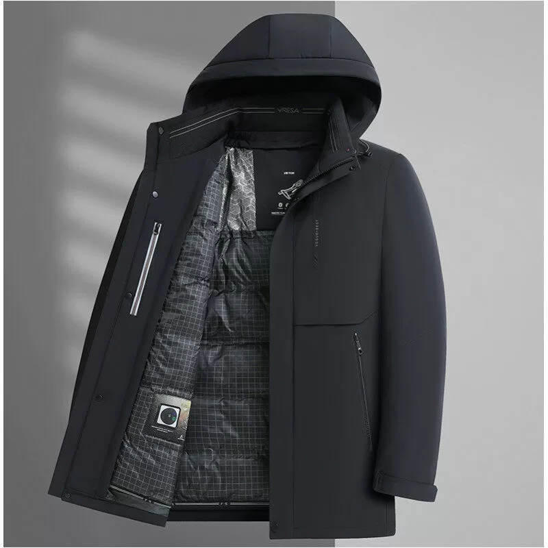 9820 # Гусиный бархатный костюм Три пуховика средняя длинная куртка с капюшоном Толстый теплый гусиный пуховик