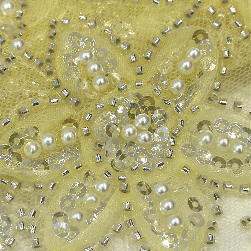 Tejido bordado de tubo de perlas, bordado tridimensional, vestido de boda, fabricantes de tejido de moda, suministro de stock