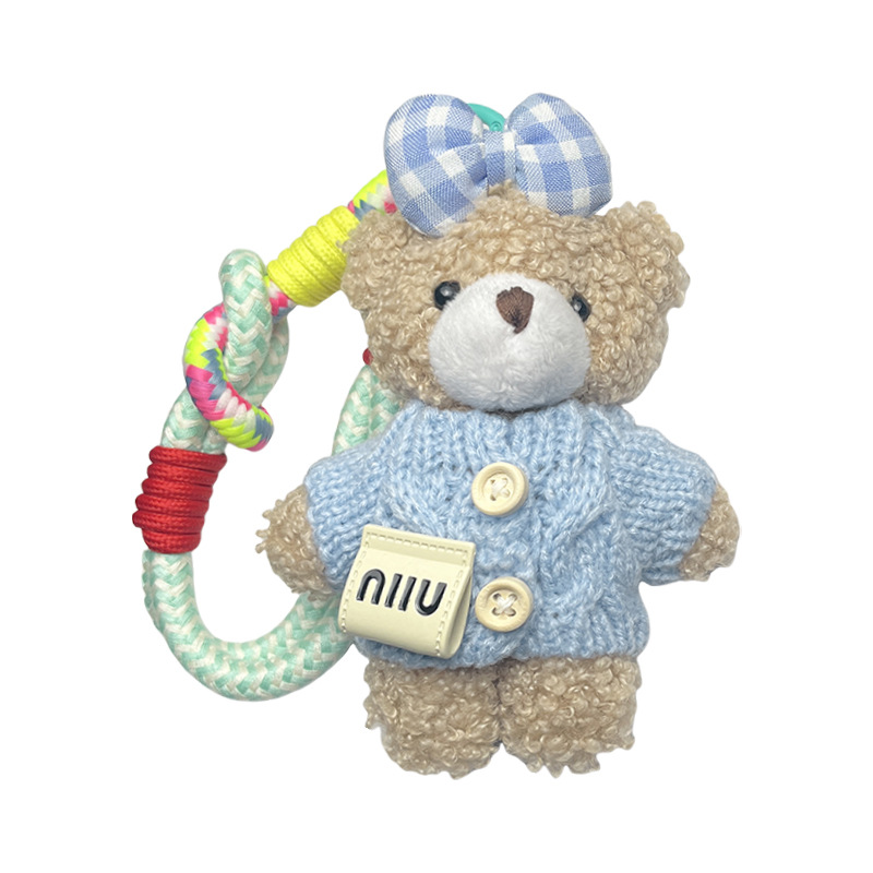新商品のアニメの蝶結びのセーターの熊の車のキーホルダーのアイデアのぬいぐるみのカバンの装飾の女性