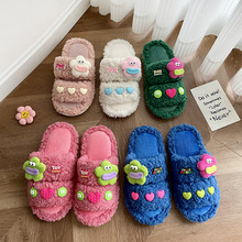 卡通搞怪娃娃多巴胺双带羊羔毛绒拖鞋秋冬防滑居家外穿棉拖女ins