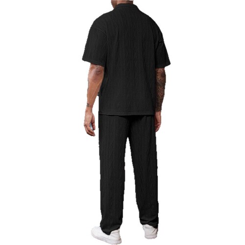 Cross-border Lilbetter jacquard texture knitted polo shirt for men short sleeves + trousers suit casual two-piece set