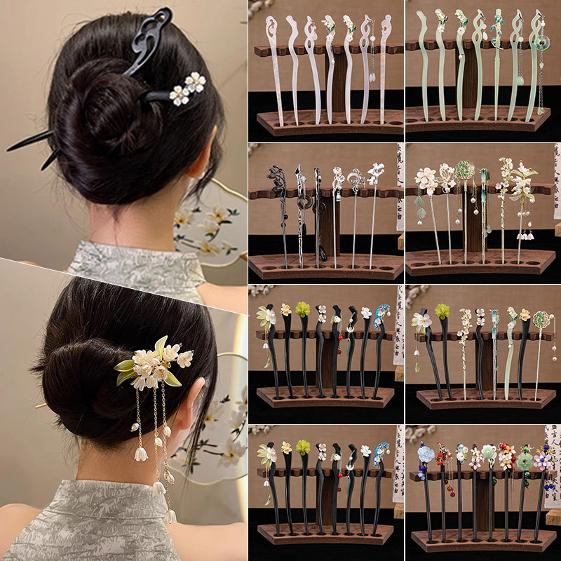 Nuevo estilo chino de madera pinzas de cabello para mujeres estilo antiguo chino cheongsam pinzas de cabello accesorios pinzas de cabello simple tocado moderno accesorios para el cabello