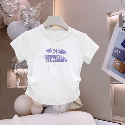 Korean style trendy summer clothes for girls children's letters short-sleeved T-shirts for 2025 summer mid-large children's fashionable tops