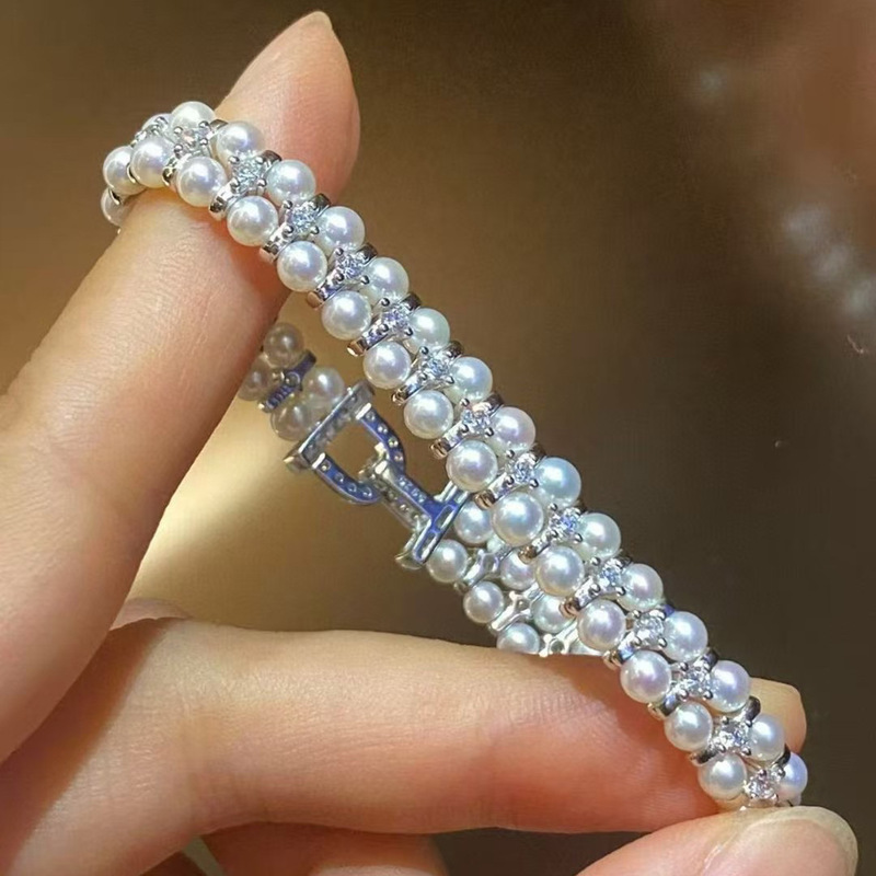 DIY アクセサリー S925 スターリングシルバーパールネックレスブレスレットダブルブレストライト高級ビーズバックルシルバーバックルスペーサー 3-4 ミリメートル|undefined