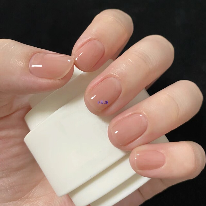 Short Wearable Nails, Ice-Transparent Warm Tea, Nude Apricot Manicure Finished Patch, Pure Desire Natural Fake Nails, Long-Lasting and Removable