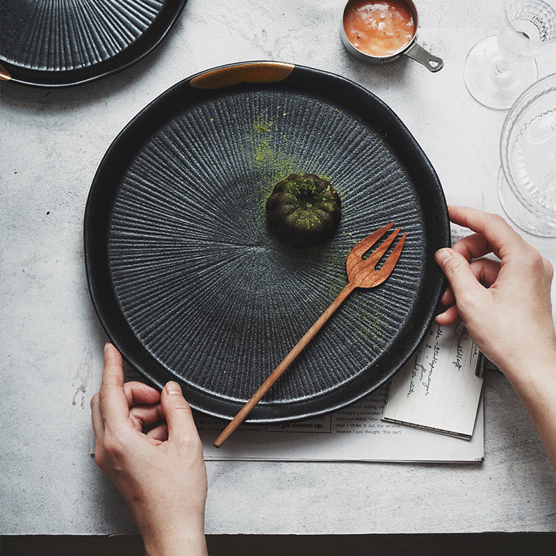 Plato de cerámica Wujin Moyu Plato de carne transfronterizo Plato de comida para el hogar Plato de comida en oro de restaurante Plato de pasta Tazón Vajilla Estilo japonés